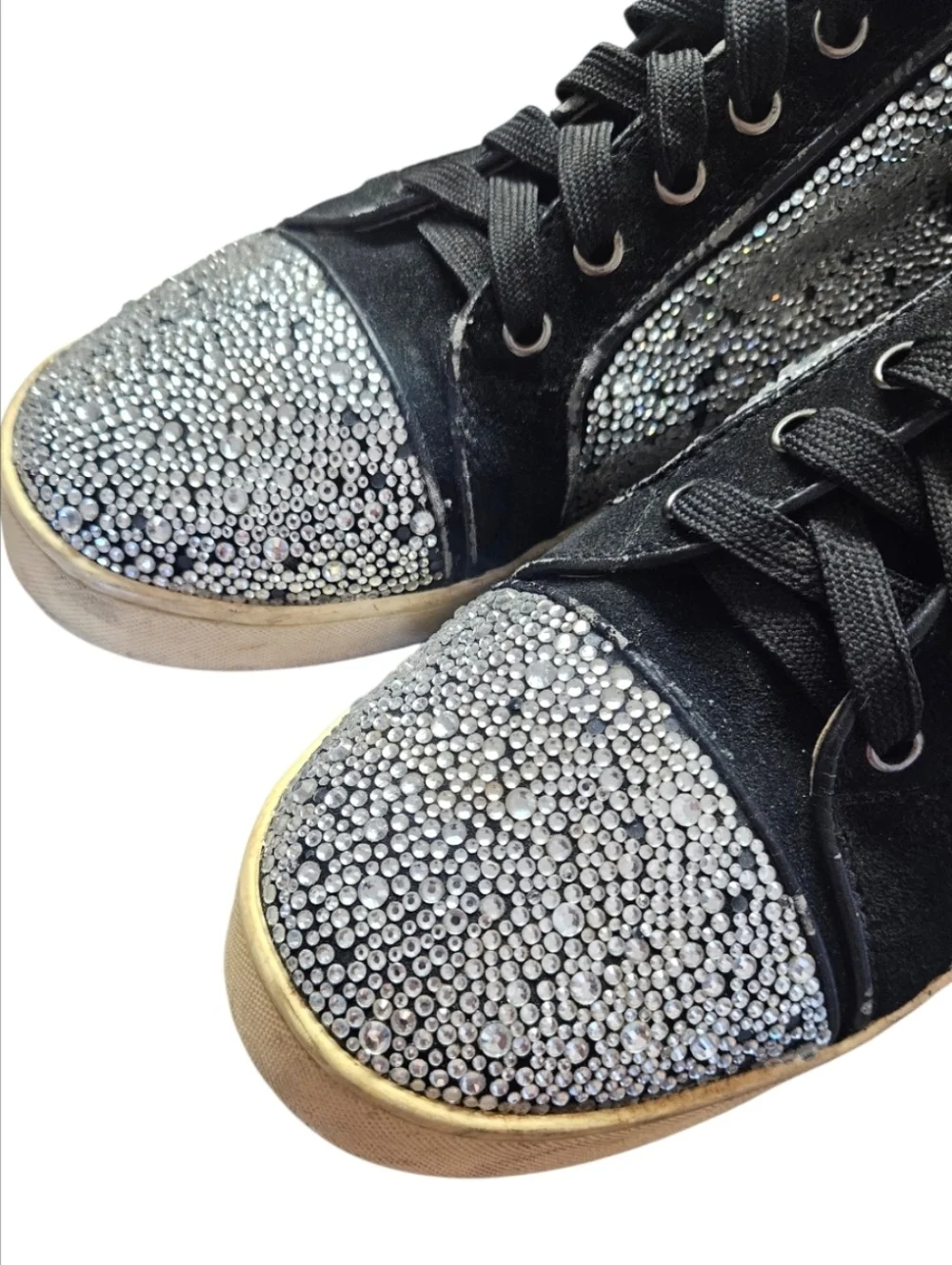 CHRISTIAN LOUBOUTIN | Crystal High-Top Sneakers in Silver and Black EU 44 AS-IS
